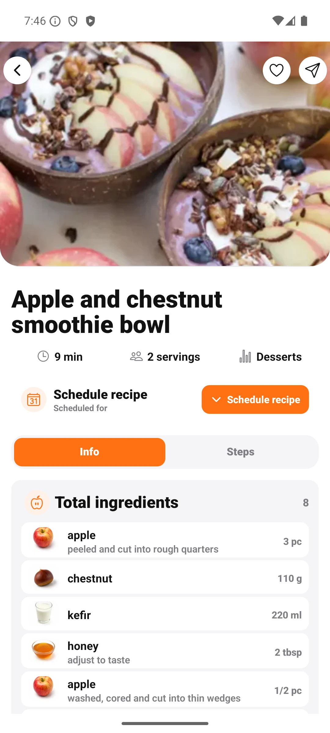 KC Chef 行動 App 中的食材介面