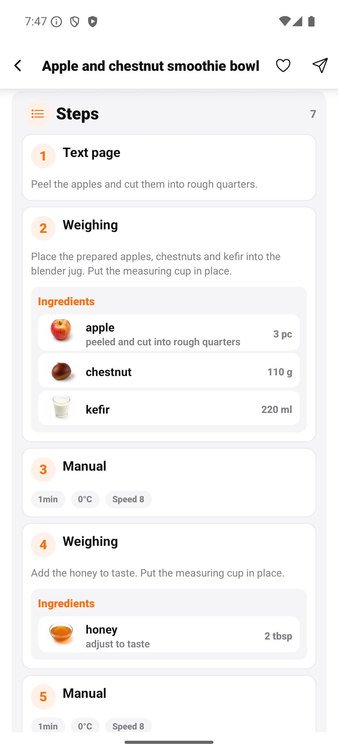 KC Chef 行動 App 中的食譜步驟介面